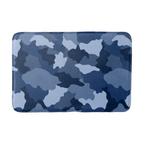 Blue Camouflage Pattern Monogram Initial Bath Mat