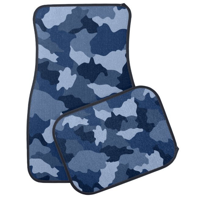 Blue Camouflage Pattern Monogram Initial Car Floor Mat (Set)