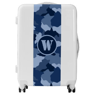 Blue Camouflage Pattern Monogram Initial Luggage