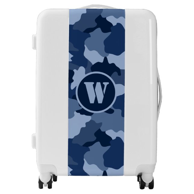 Blue Camouflage Pattern Monogram Initial Luggage (Front)