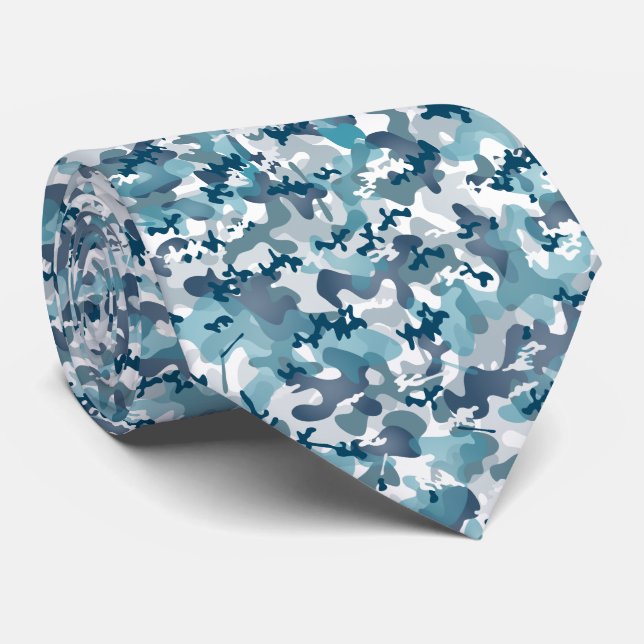 Blue camouflage pattern neck tie (Rolled)