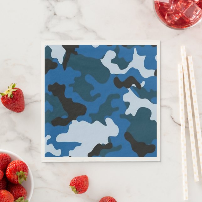 blue camouflage pattern Paper & Party Napkins (Insitu)
