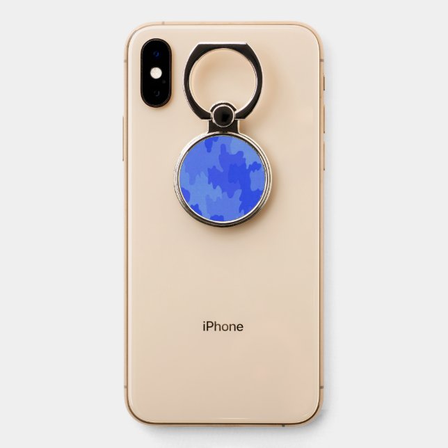 Blue Camouflage Pattern Phone Ring Stand (On Phone)
