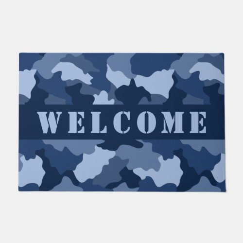 Blue Camouflage Pattern Welcome Doormat