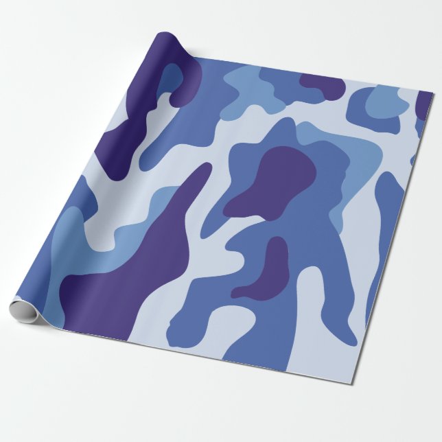 Blue camouflage pattern wrapping paper (Unrolled)