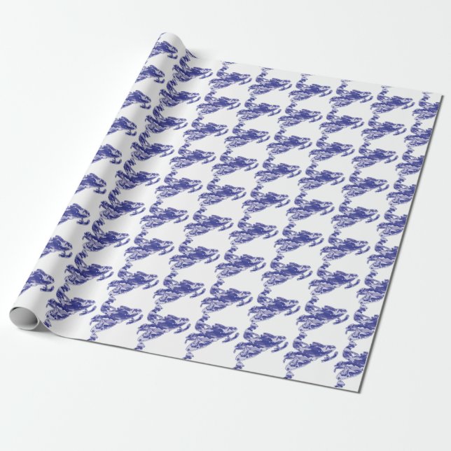 Blue Camouflage Snomobiler Wrapping Paper (Unrolled)