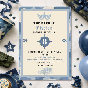 Blue Camouflage Soldier Army birthday  Invitation