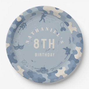 Blue Camouflage Soldier Army birthday Paper Plates