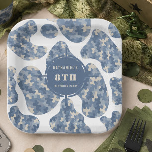 Blue Camouflage Soldier Army birthday Paper Plates