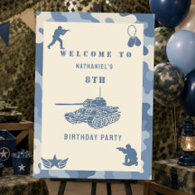 Blue Camouflage Soldier Army birthday welcome sign