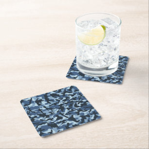 Blue Camouflage Square Paper Coaster