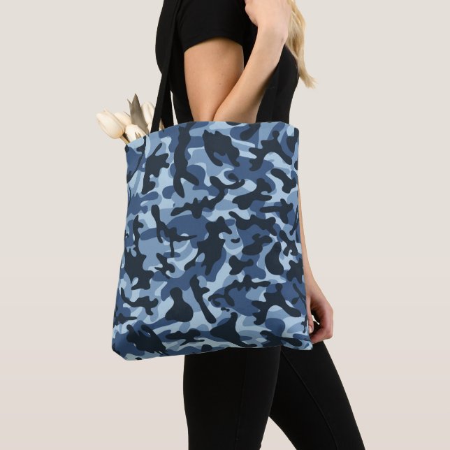 Blue Camouflage Tote Bag (Close Up)