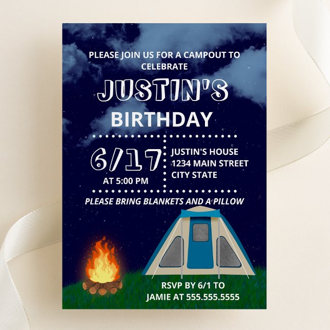 Blue Camp-out Birthday Party Invitation (Creator Uploaded)