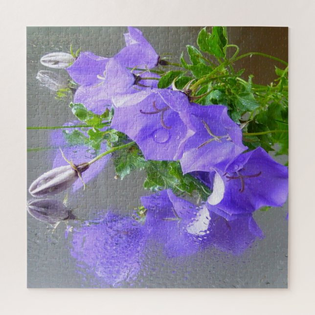 Blue Campanula with Raindrops and Reflections Jigsaw Puzzle (Vertical)