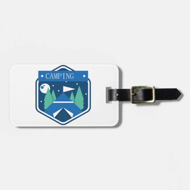 Blue Camping Badge Customizable Luggage Tag (Front Horizontal)