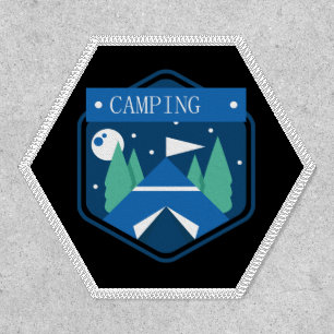 Blue Camping Badge Iron On Patch