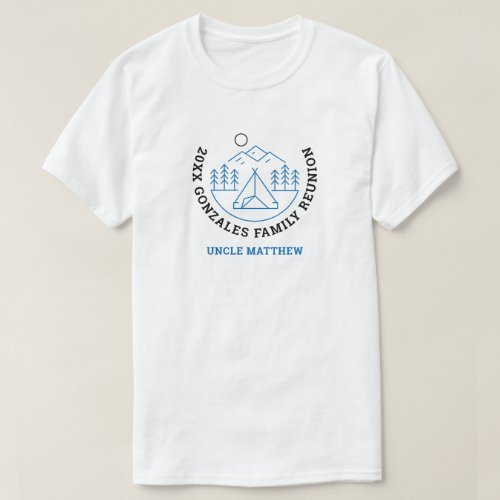Blue Camping Line Art - Family Reunion T-Shirt