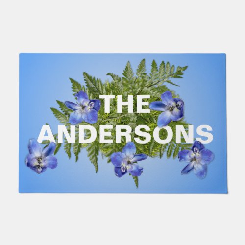 Blue Canada Columbine Flowers Personalized Doormat