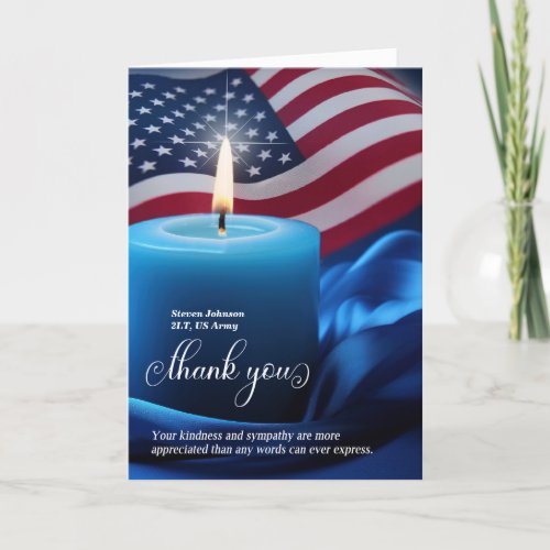 Blue Candle American Flag Sympathy Thank You Card