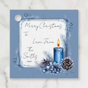Blue Candle And Fir Cones Christmas Gift Tags