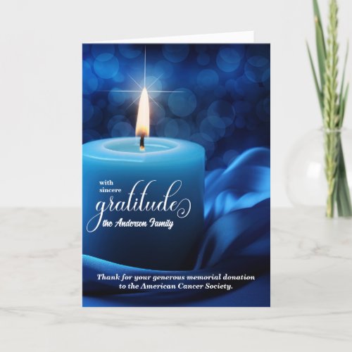 Blue Candle and Flag Memorial Thank You Card