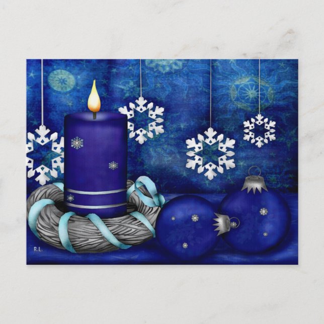 Blue Candle Christmas Holiday Postcard (Front)
