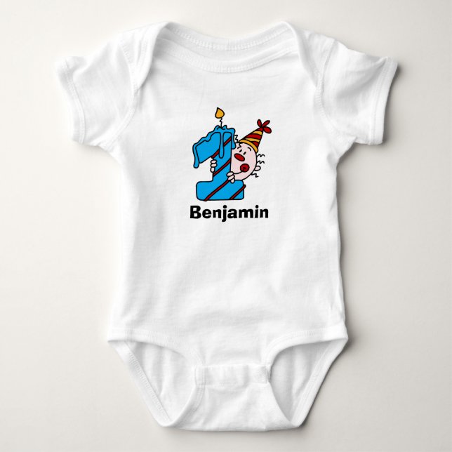 Blue Candle Clown First Bithday T-shirt Baby Bodysuit (Front)