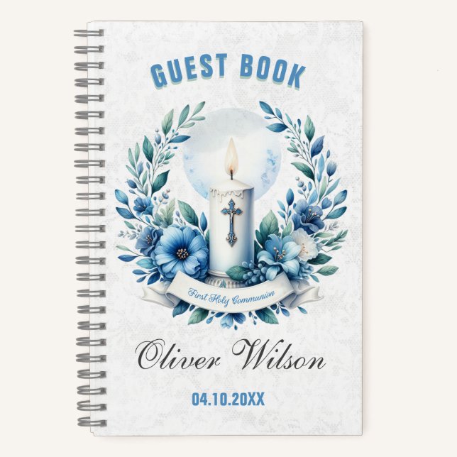 Blue Candle First Holly Communion Guest Book (Front)