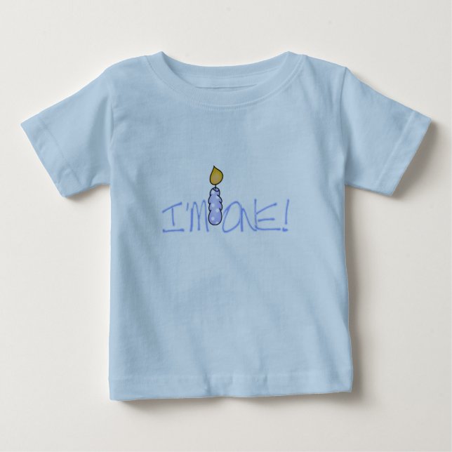 Blue Candle I'm One Birthday Baby T-Shirt (Front)