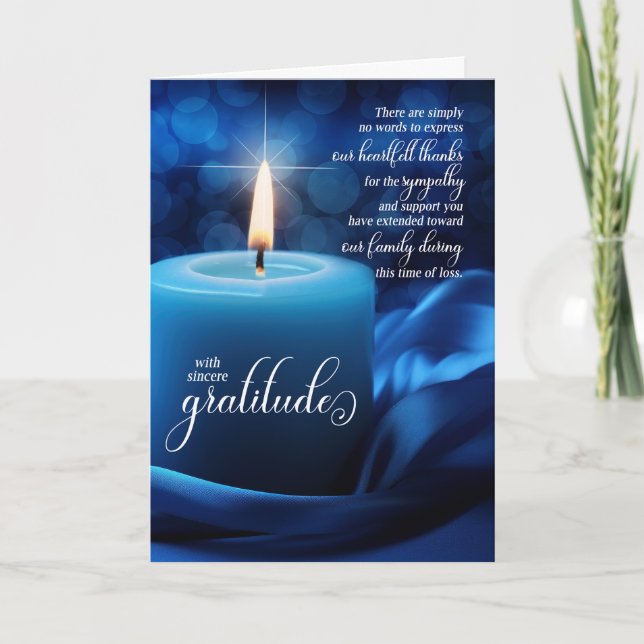 Blue Candle Sympathy Condolences Thank You Card (Front)