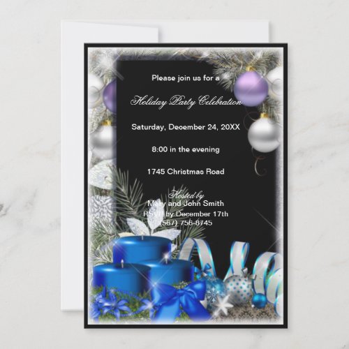 Blue Candles Baubles Christmas Party Invitation