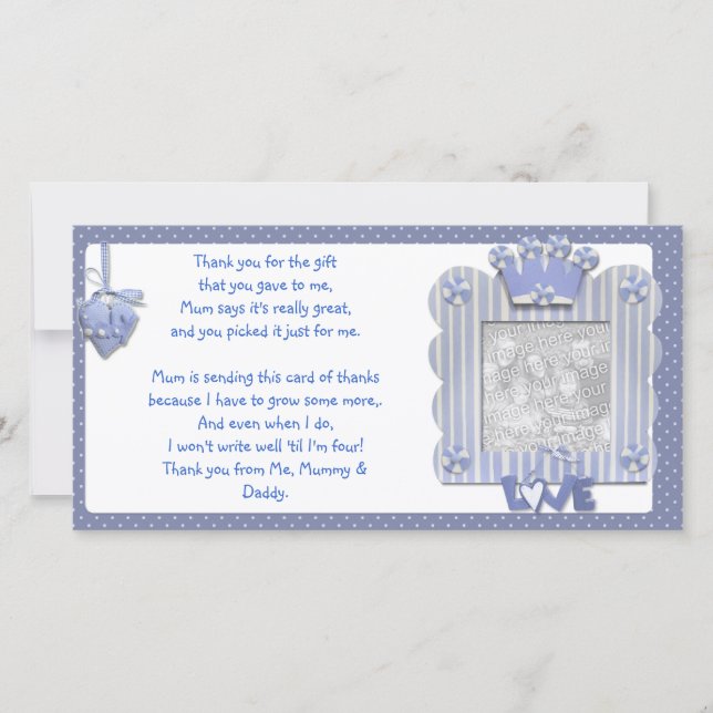 Blue candystripe frame Thank You Card from baby (Front)