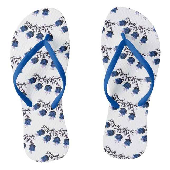 Blue Canterbury Bells Adult Flip Flops Slim Straps (Footbed)