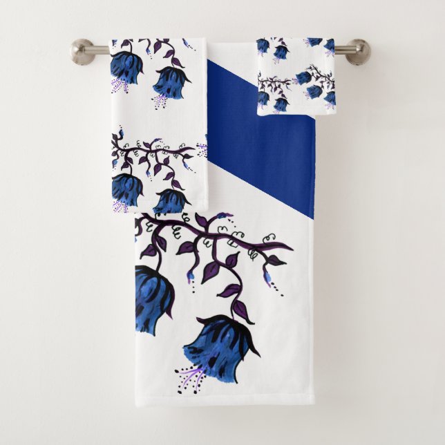 Blue Canterbury Bells on Vine Flowers Bath Set (Insitu)