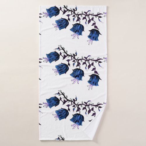 Blue Canterbury Bells on Vine Flowers Bath Towel