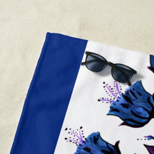 Blue Canterbury Bells on Vine Flowers Beach Towel