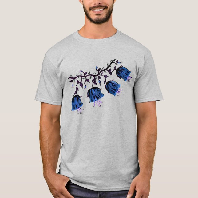 Blue Canterbury Bells on Vine Flowers T-Shirt (Front)
