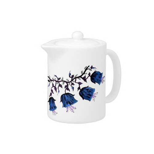 Blue Canterbury Bells on Vine Flowers Teapot