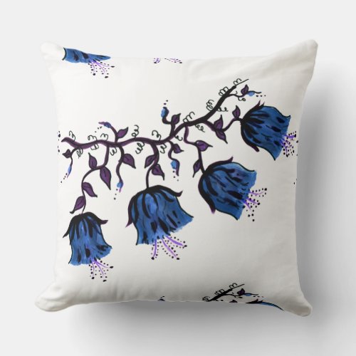 Blue Canterbury Bells on Vine Flowers Throw Pillow