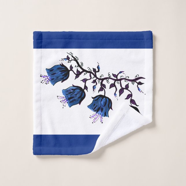 Blue Canterbury Bells on Vine Flowers Wash Cloth (Wash Cloth)