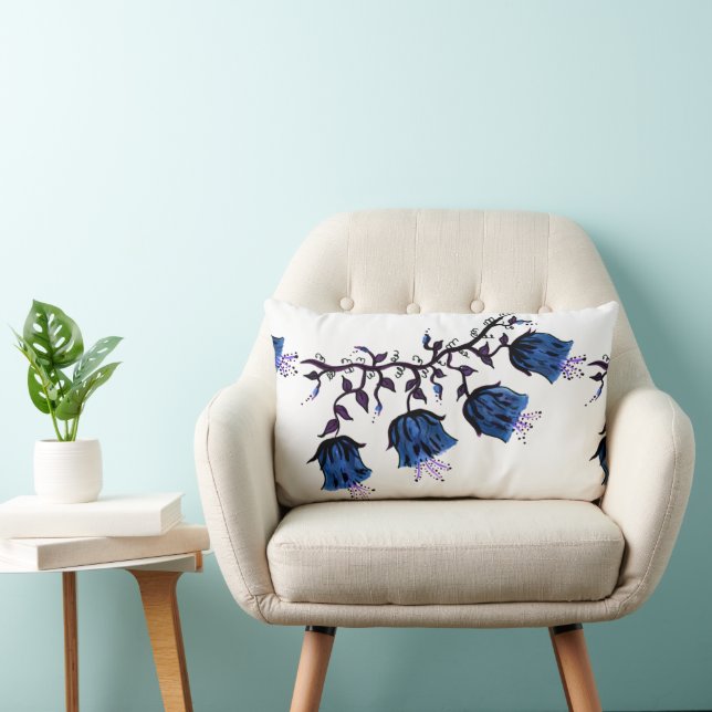 Blue Canterbury Bells Vine Flowers Lumbar Pillow (Chair)