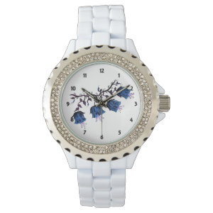 Blue Canterbury Bells Womens Rhinestone Watch