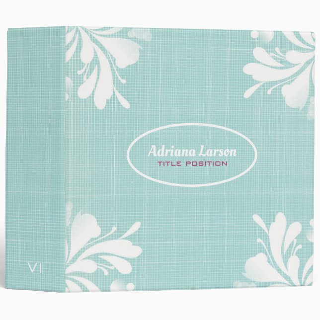 Blue Canvas And White Flowers 3 Ring Binder (Front/Spine)