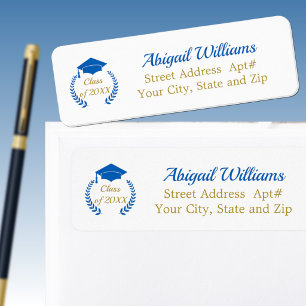 Blue Cap and Laurel Graduation Label