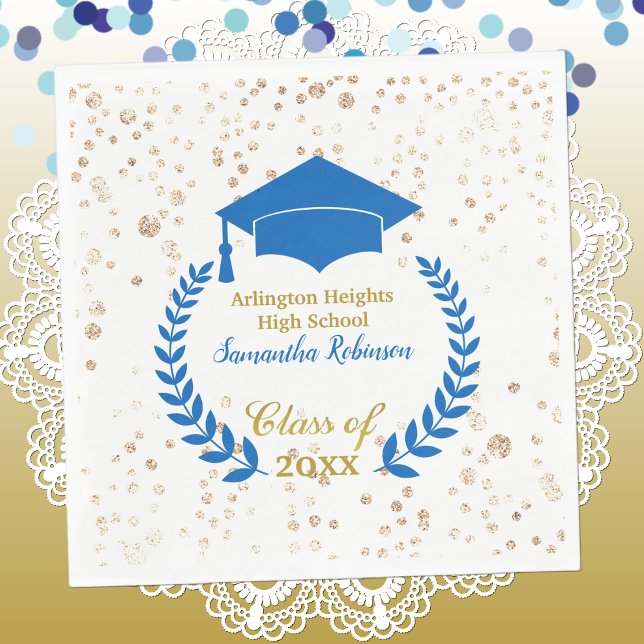 Blue Cap and Laurel Graduation Party Napkins (Creator Uploaded)