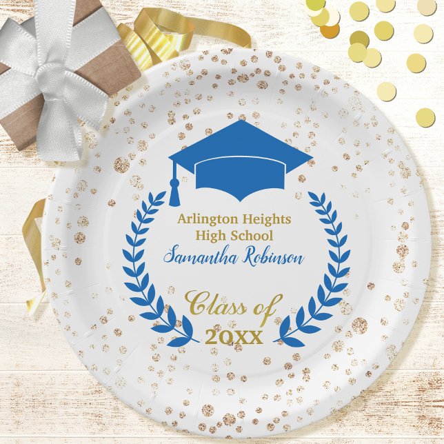 Blue Cap and Laurel Graduation Party Paper Plates (Creator Uploaded)
