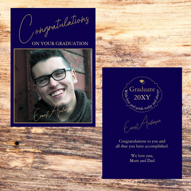 Blue Cap Congratulations Graduate Photo Graduation Card (Creator Uploaded)