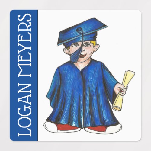 Blue Cap Gown Graduation Girl School Graduate Kids Labels