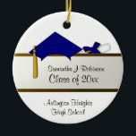 Blue Cap Graduation Ornament<br><div class="desc">Graduation ornament gift for that special high school or college grad with custom front and back text. Features a blue cap and tied diploma.</div>