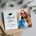 Blue cap graduation thank you postcard<br><div class="desc">This design features a custom photo. Feel free to change the image and thank you message at the back.</div>